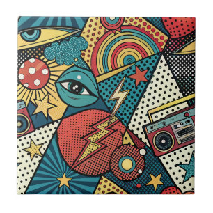 Carreau Motif de bande dessinée pop art gras Rétro 80