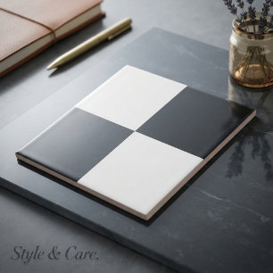 Carreau Motif de boîte carrée grande blanc et noir classiq