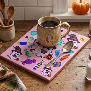 Carreau Motif de bonbons pastel d'Halloween et sorcières f
