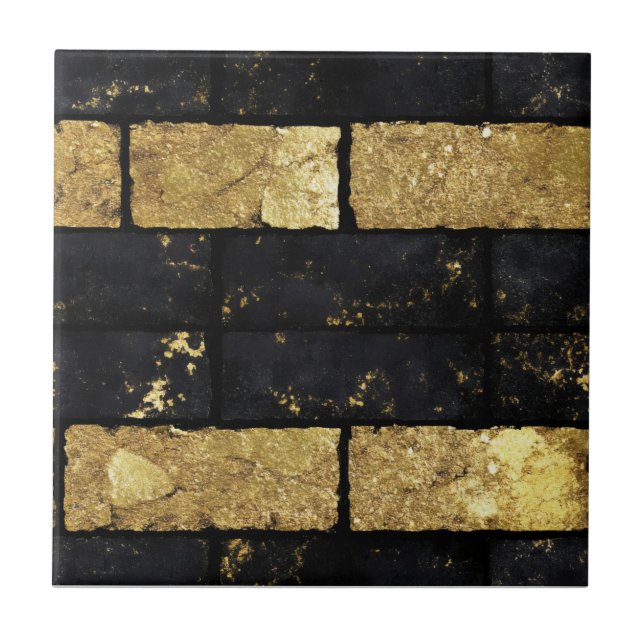 Carreau Motif de briques d'or et de noir (Devant)