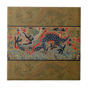 Carreau Motif de broderie en soie de dragon chinois antiqu