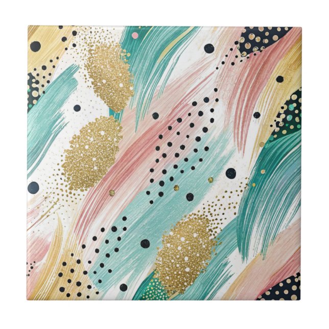 Carreau Motif de brosse et de point Abstrait - Gold Accent (Devant)