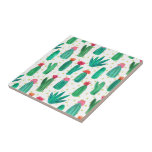 Carreau Motif de cactus à fleur d'aquarelle<br><div class="desc">Un motif de cactus à fleurs doux,  charmant et girly est présenté sur ce tuile/trivet en céramique personnalisée.</div>