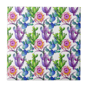 Carreau Motif de cactus de fleur sauvage d'aquarelle