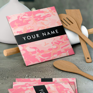 Carreau Motif de camouflage rose, Votre nom, Personnaliser