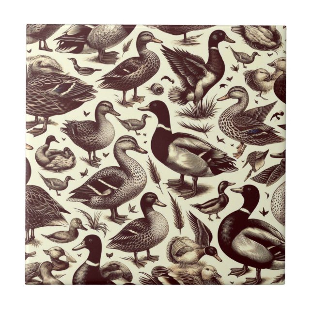 Carreau Motif de canard vintage et d'oie (Devant)
