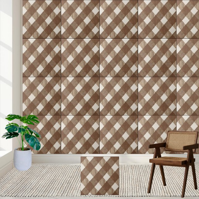 Carreau Motif de carrelage Brown et blanc neutre À damiers (Neutral Brown and White Checkered Tile Pattern)
