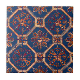 Carreau Motif de Carrelage ethnique de luxe | Bleu et oran