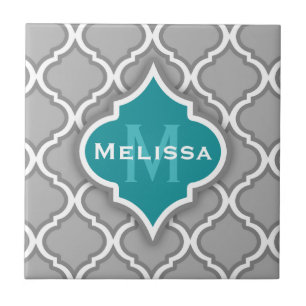Carreau Motif de carrelage marocain Turquoise et gris élég