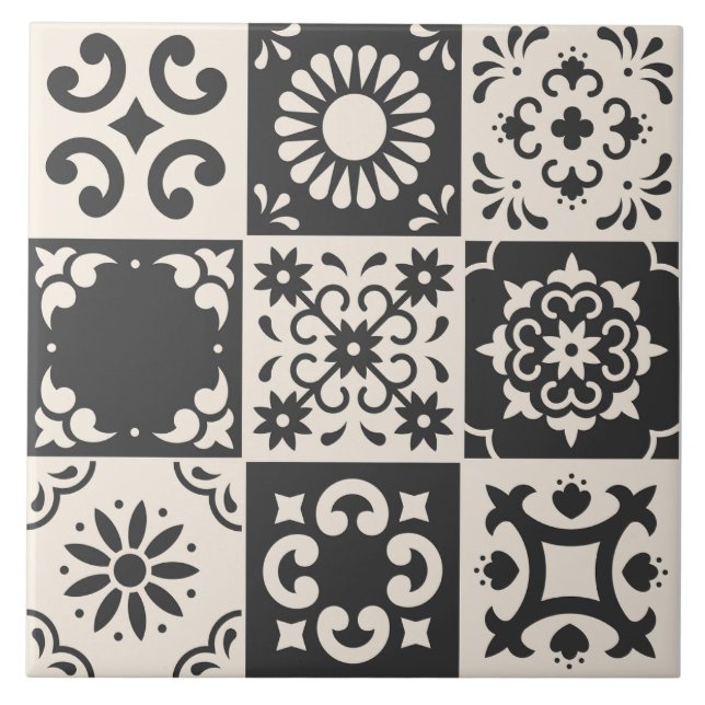 Carreau Motif de Carrelage noir et blanc méditerranéen (Devant)