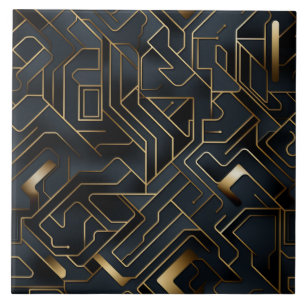 Carreau Motif de carte de circuit, noir et or, sans coutur