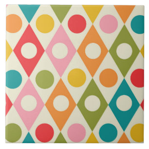 Carreau Motif de cercles colorés du milieu du siècle sur d