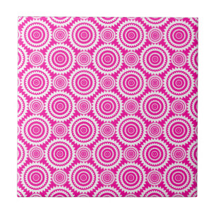 Carreau Motif de cercles élégants rose chaud et blanc mode