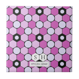 Carreau Motif  de cercles et hexagones violets, roses, lav