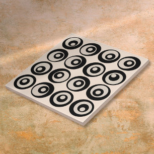 Carreau Motif de cercles noir et crème de milieu du siècle