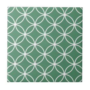 Carreau Motif de cercles superposés vert sauge blanc