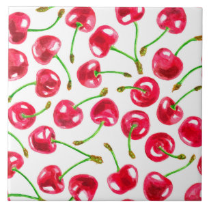 Carreau Motif de cerises d'aquarelle