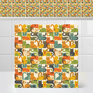 Carreau Motif de chat amusant géométrique moderne du milie