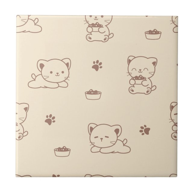 Carreau Motif de chat beige mignon (1) (Devant)