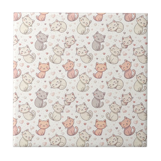 Carreau Motif de chat Chibi mignon - Conception de chaton  (Devant)