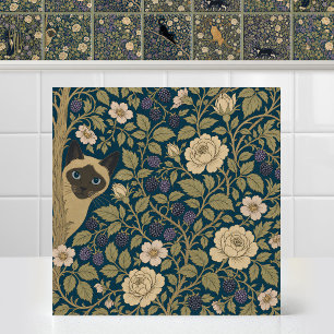 Carreau Motif de chat siamois Art Nouveau de William Morri
