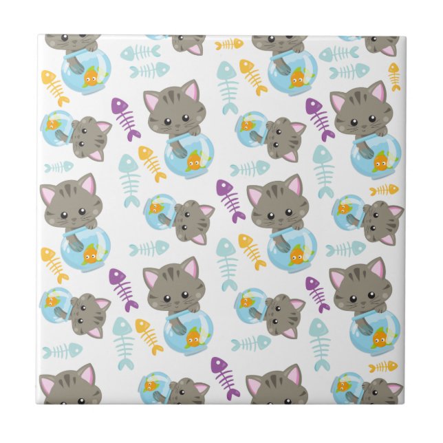 Carreau Motif De Chats, Chats Mignons, Chatons, Poisson (Devant)