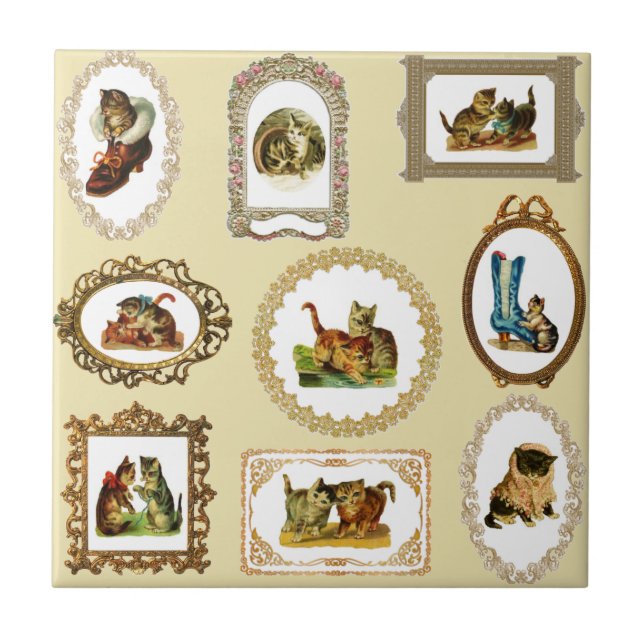 Carreau Motif de chats encadrés Vintages (Devant)