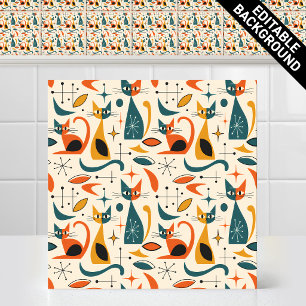 Carreau Motif de chats rétro des années 50 atomique modern