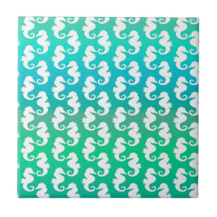 Carreau Motif de cheval de mer mignon sur Blue Green