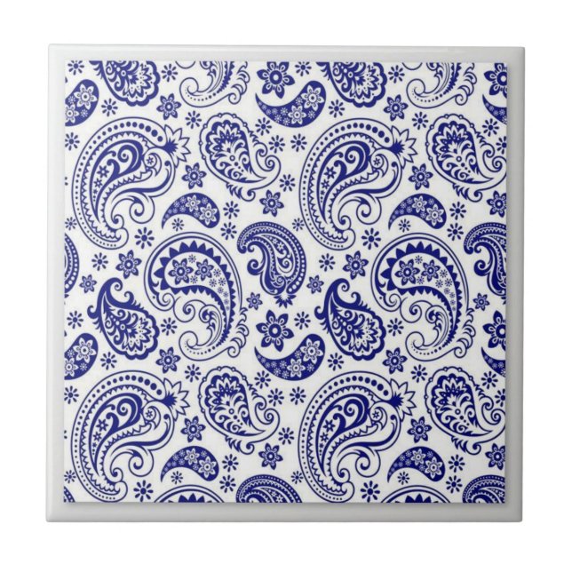 Carreau Motif de Chine bleu et blanc avec Paisleys Designs (Devant)