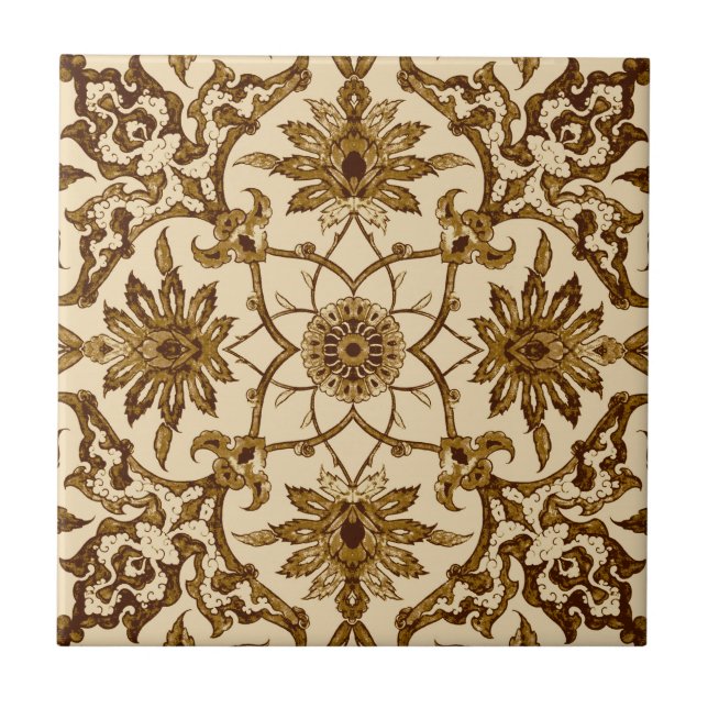 Carreau Motif de Chinois de Nouveau d'art - brun et beige (Devant)