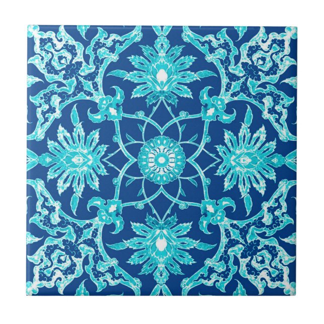 Carreau Motif de Chinois de Nouveau d'art - turquoise et (Devant)