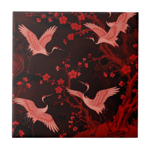 Carreau Motif de chinoiserie de fleurs de cerisier à la gr