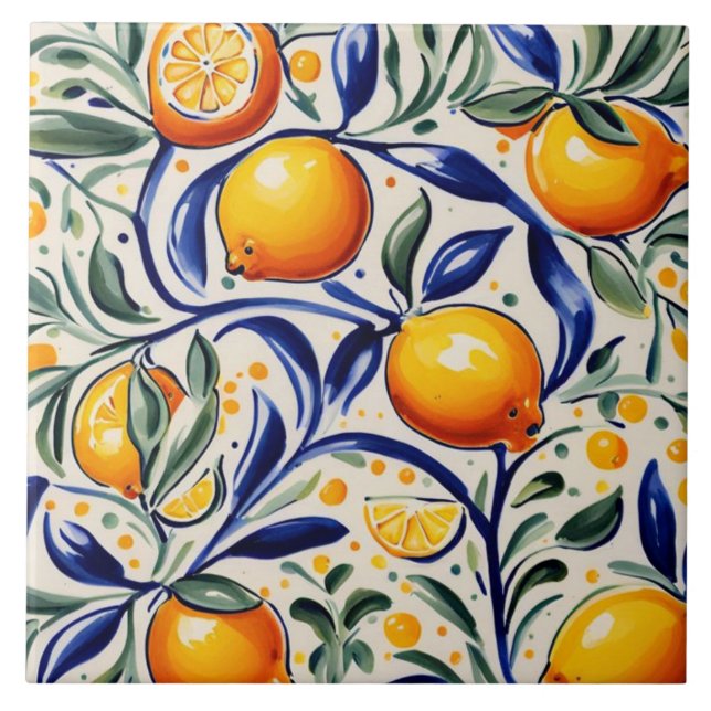 Carreau Motif de citron italien méditerranéen d'été (Devant)