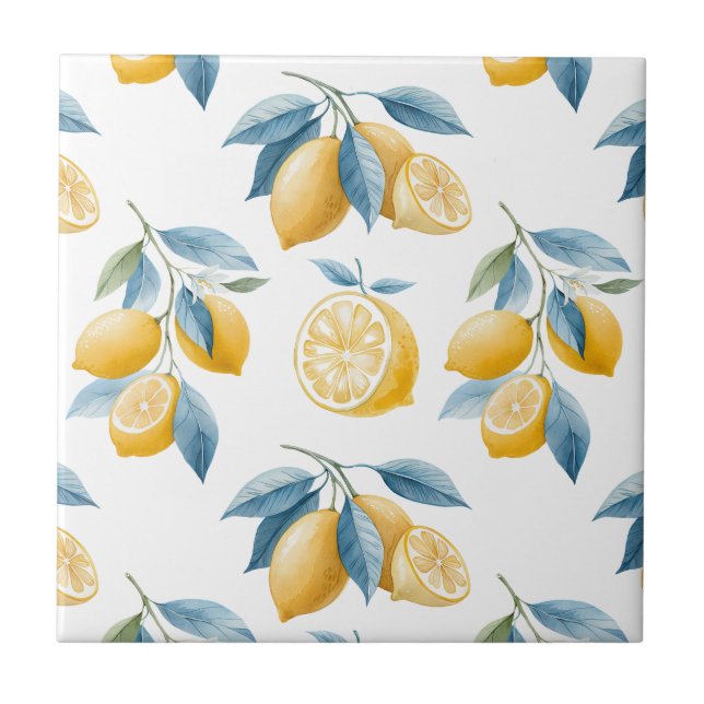 Carreau Motif de citron méditerranéen bleu  (Devant)