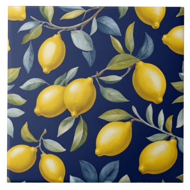 Carreau Motif de citron sur bleu marine foncé (Devant)