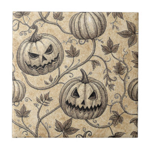 Carreau Motif de citrouille de Halloween vintage sur vigne
