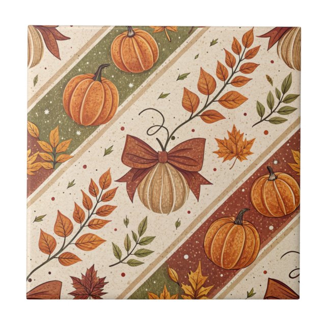 Carreau Motif de citrouille et de feuilles d'automne (Devant)