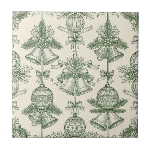 Carreau Motif de cloches et d'ornements de Noël Toile Vert