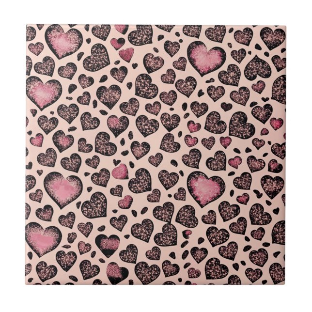 Carreau Motif de cœur de léopard rose sur fond rose pâle (Devant)