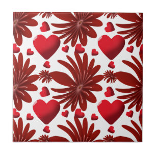 Carreau Motif de cœur floral rouge esthétique fleur romant