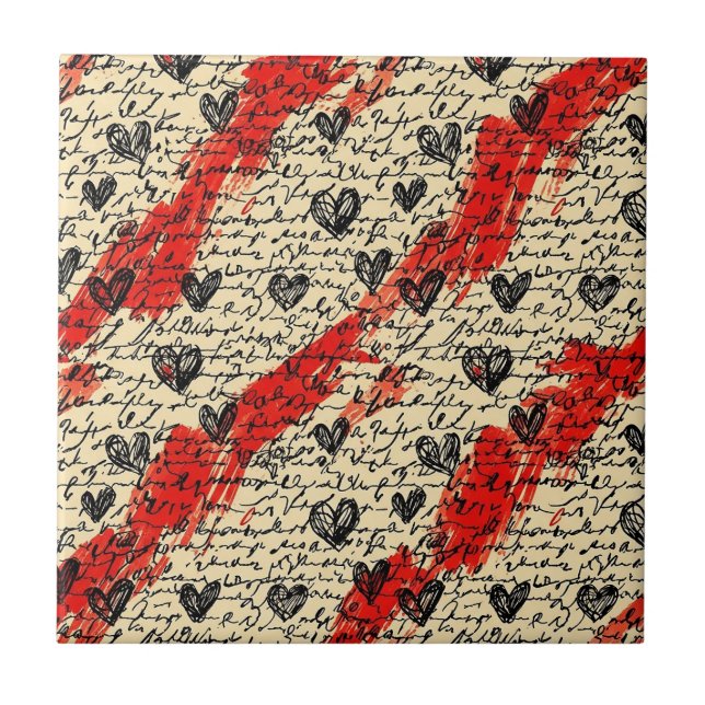 Carreau Motif de cœur moderne avec fond de script (10) (Devant)