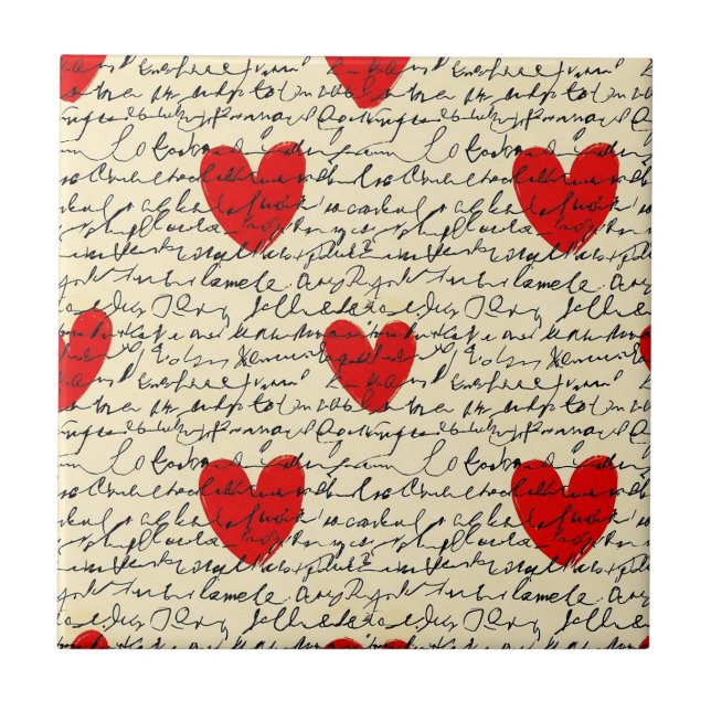 Carreau Motif de cœur moderne avec fond de script (11) (Devant)