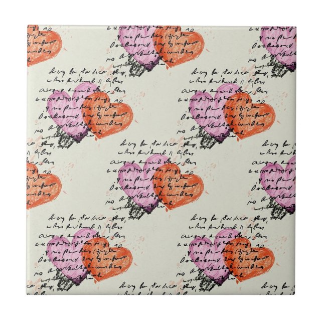 Carreau Motif de cœur moderne avec fond de script (12) (Devant)