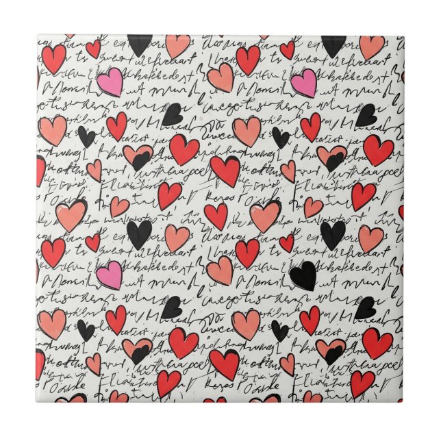 Carreau Motif de cœur moderne avec fond de script (15) (Devant)