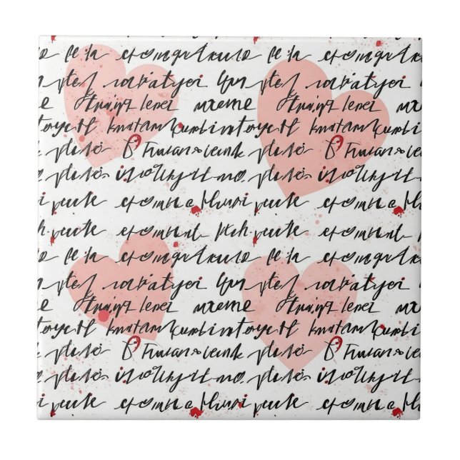 Carreau Motif de cœur moderne avec fond de script (19) (Devant)