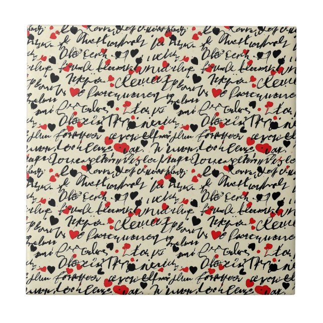 Carreau Motif de cœur moderne avec fond de script (6) (Devant)