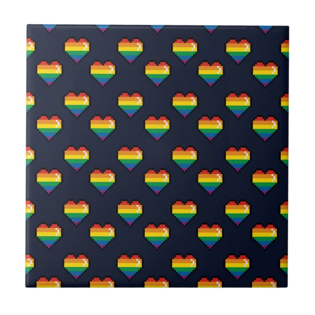 Carreau Motif de coeur Rainbow 8 Bit (Devant)