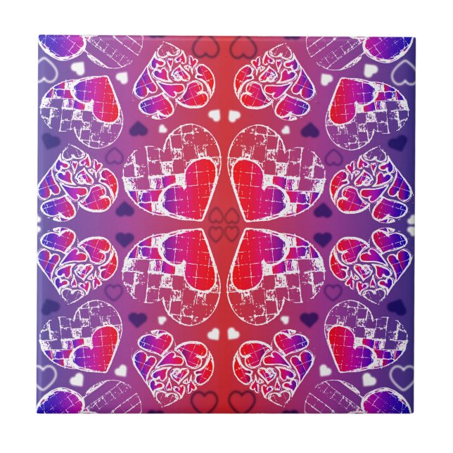 Carreau Motif de coeur romantique violet et rouge Whimsica (Devant)