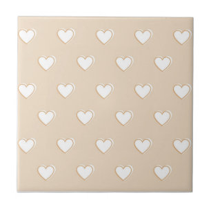 Carreau Motif de coeur simple mignon rose blanc beige